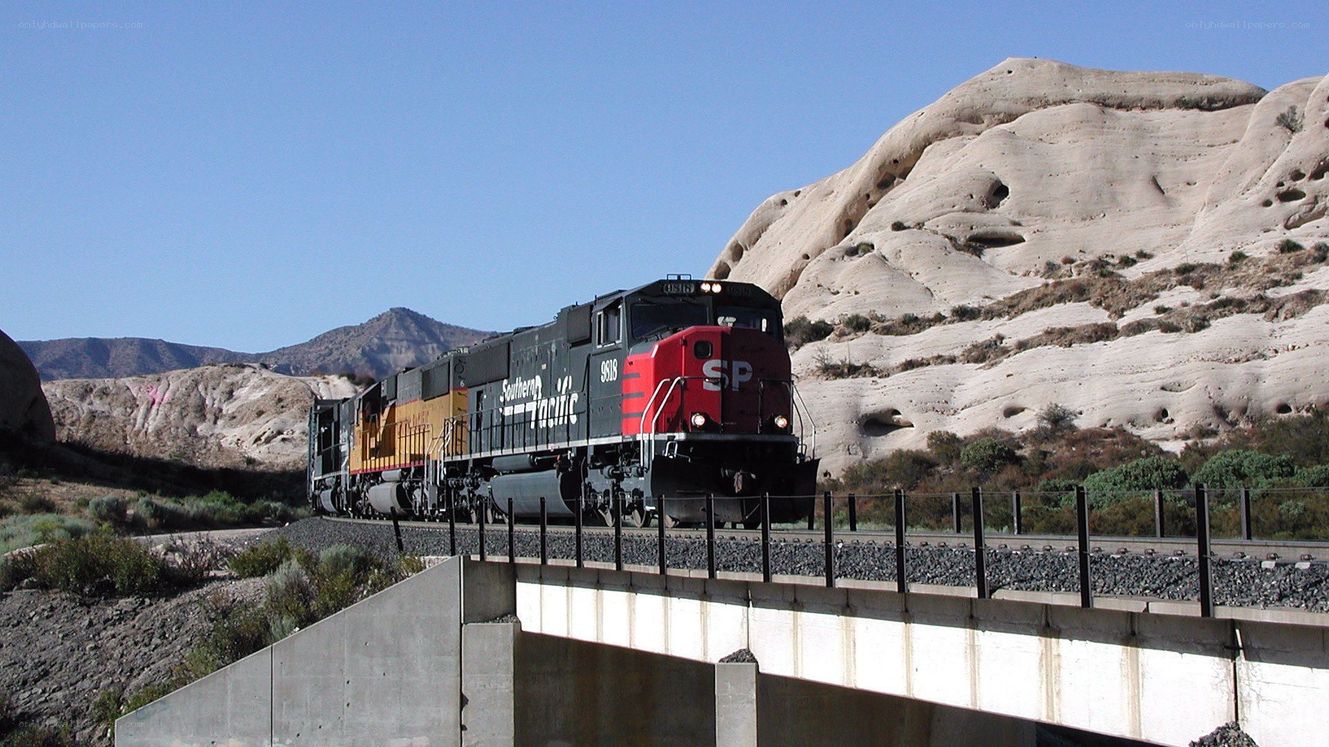 Southern Pacific train crossing bridge