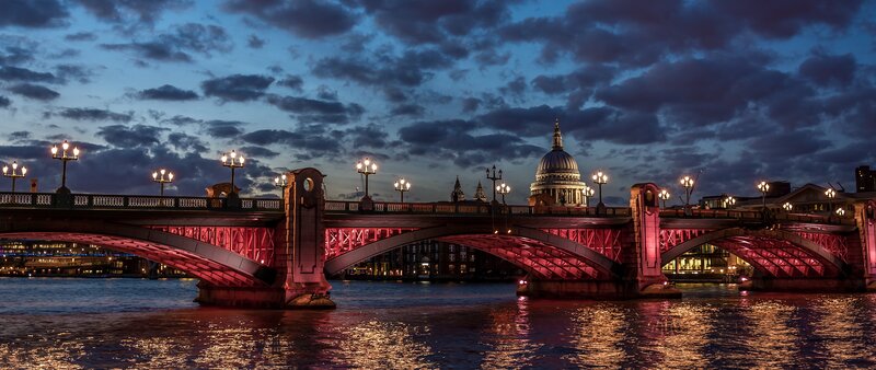 Southwark Bridge at Dusk — Blue, Dramatic, Night, Photograph, St Paul's Cathedral