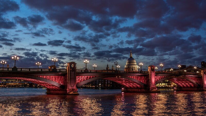 Southwark Bridge at Dusk — Blue, Dramatic, Night, Photograph