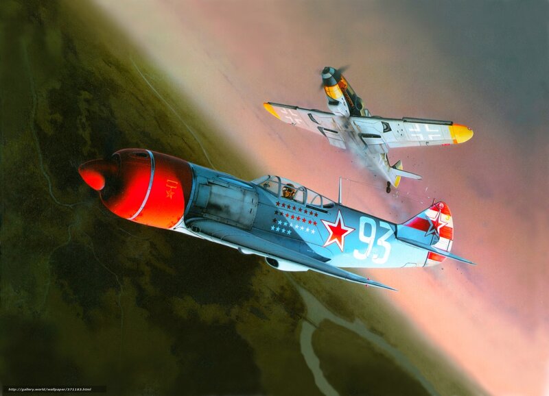 Soviet and German Fighter Planes — Blue, Dramatic