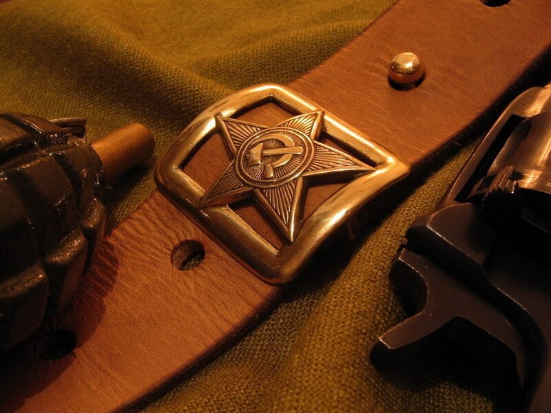 Soviet belt buckle with grenade and revolver