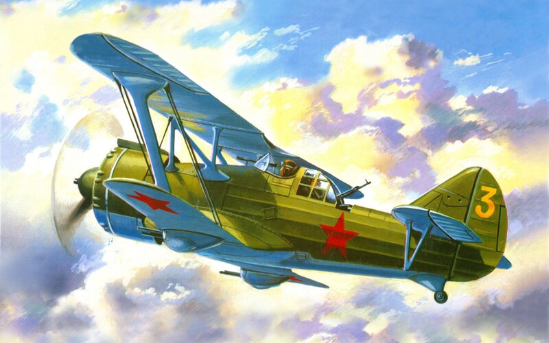 Soviet Biplane in Flight — Green