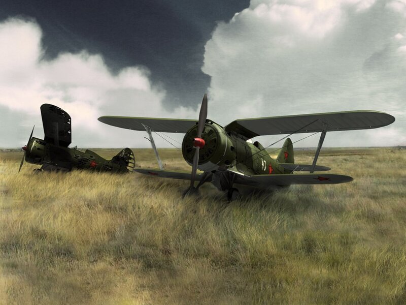 Soviet biplanes in a field