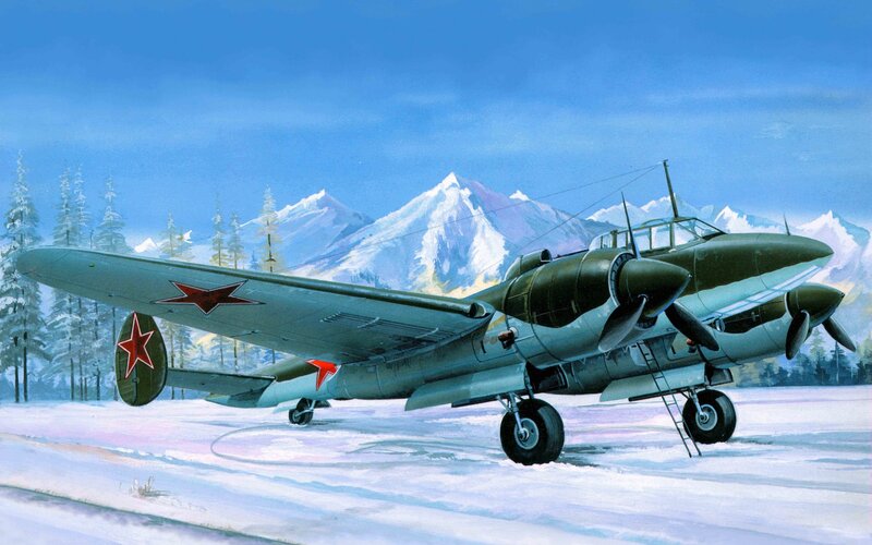 Soviet bomber on snowy runway