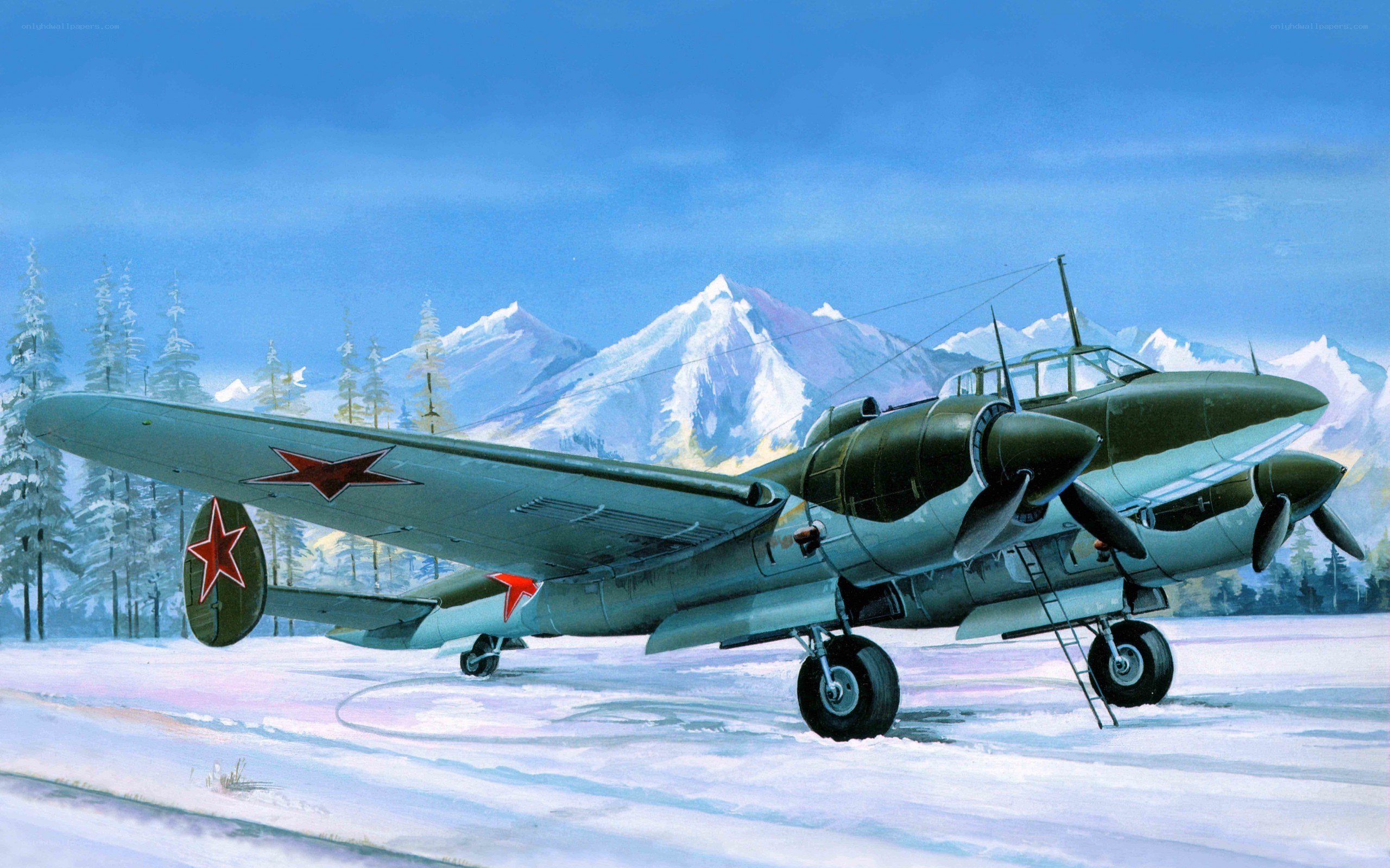 Soviet bomber on snowy runway