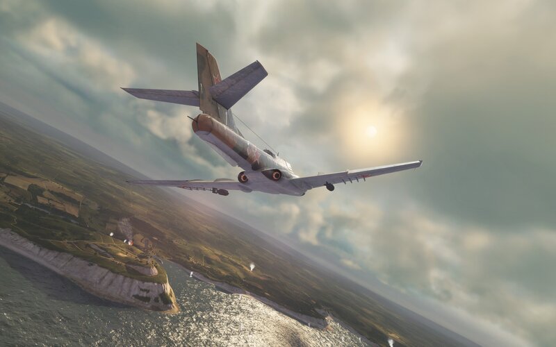 Soviet bomber over coastline