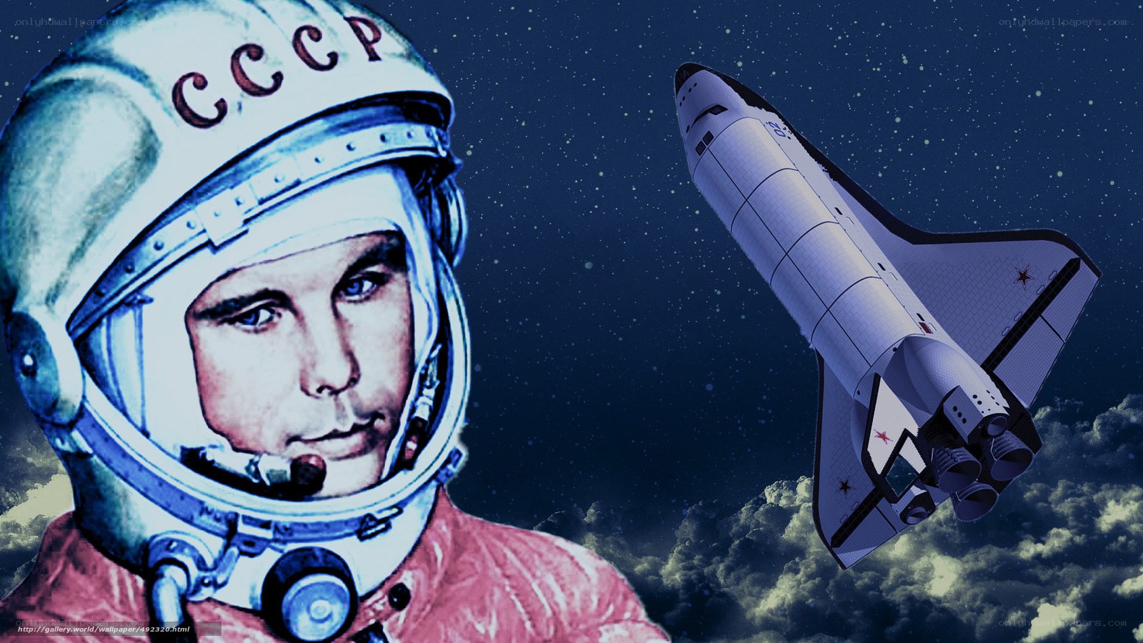 Soviet cosmonaut and space shuttle