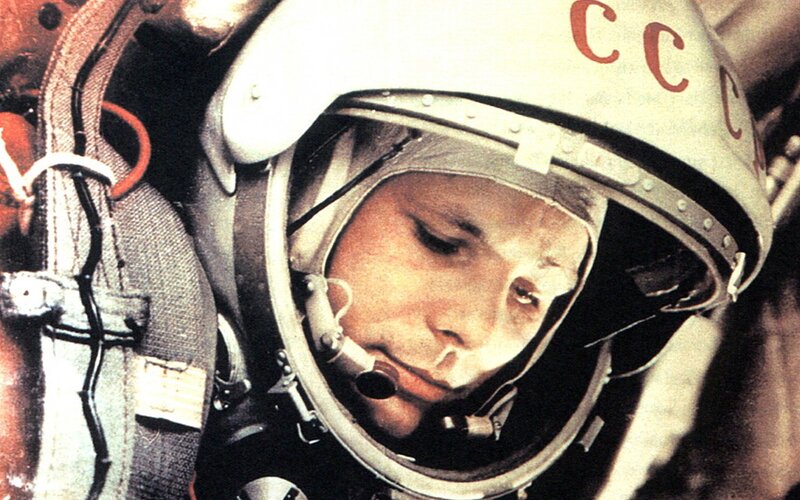 Soviet cosmonaut in helmet