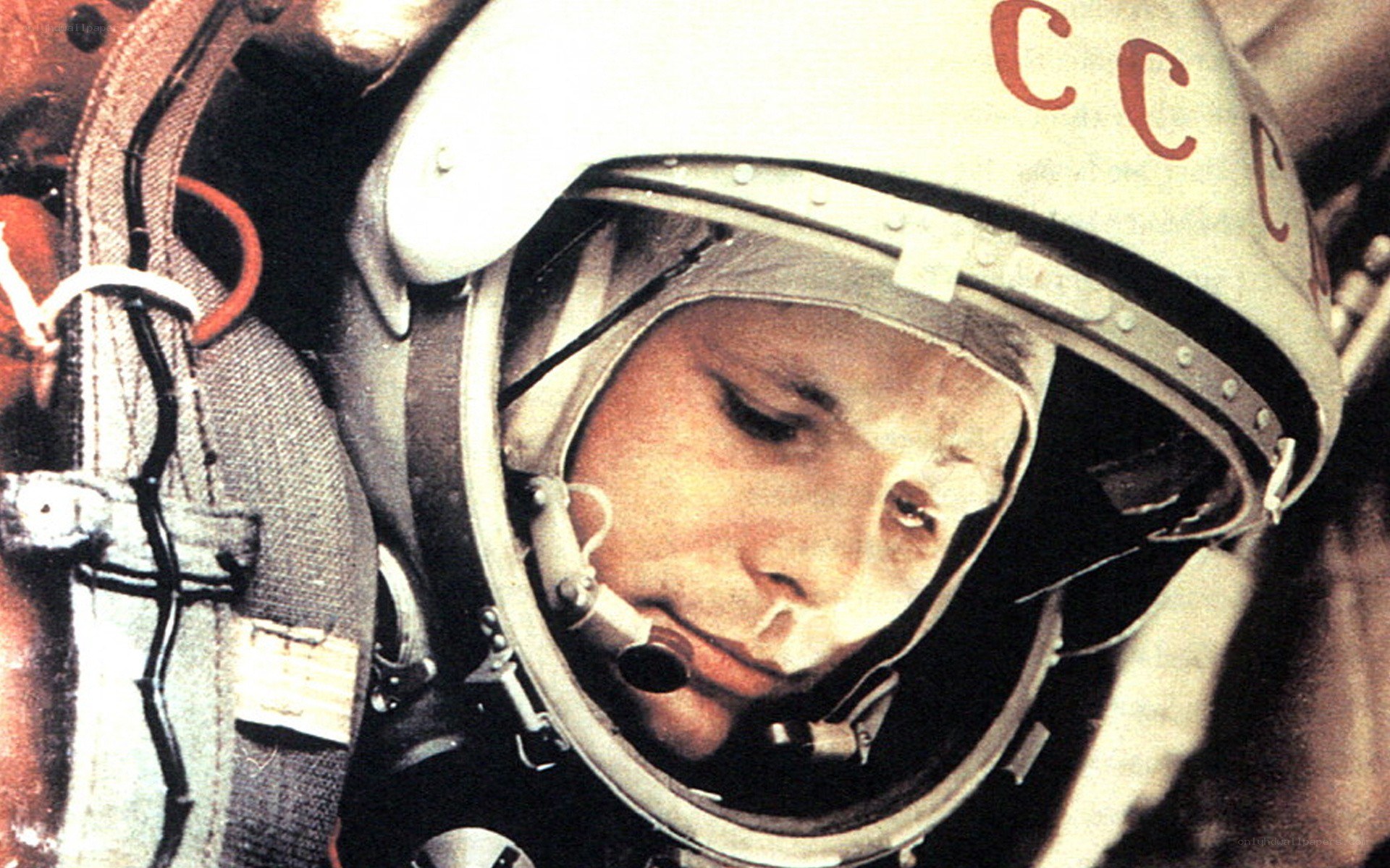 Soviet cosmonaut in helmet