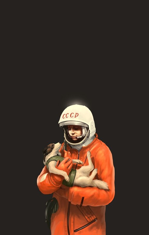 Soviet cosmonaut with dog