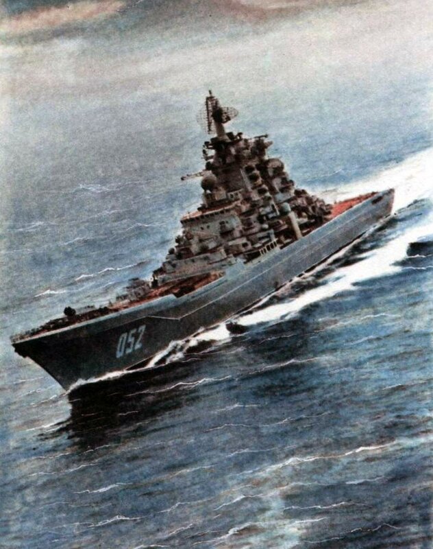 Soviet cruiser in rough seas
