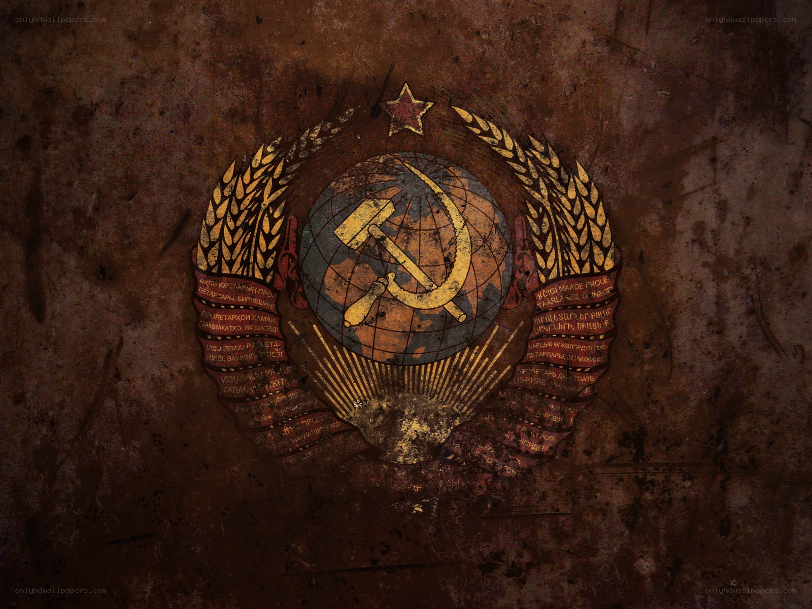 Soviet emblem on weathered wall