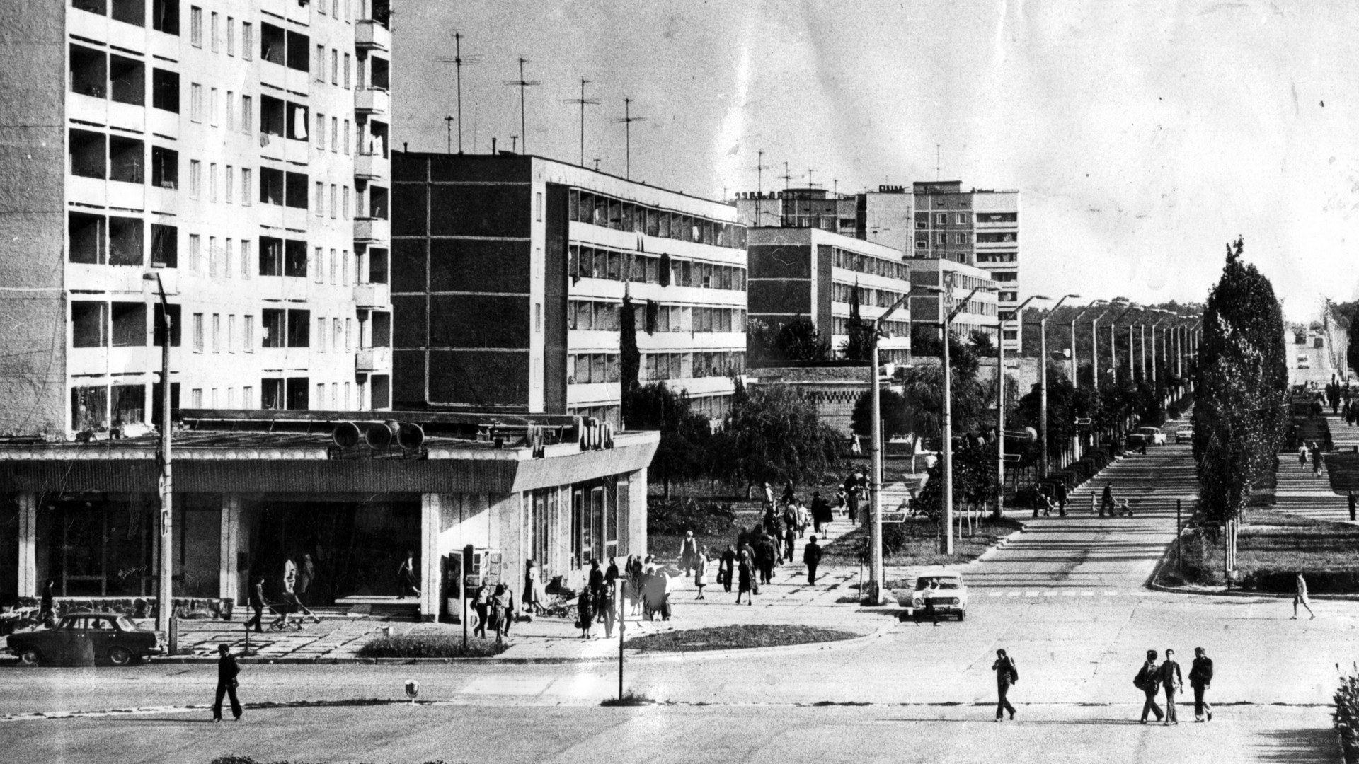 Soviet-era city street scene