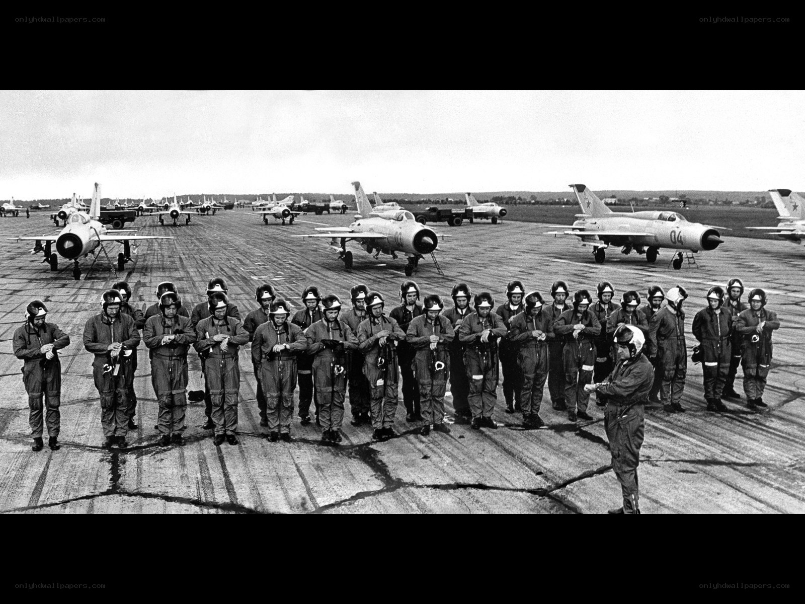 Soviet fighter pilots on airfield