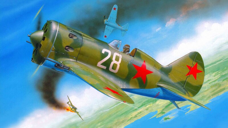 Soviet Fighter Plane — Blue, Dramatic, Afternoon, Illustration