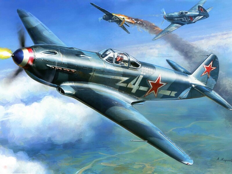 Soviet Fighter Plane — Blue, Dramatic, Afternoon