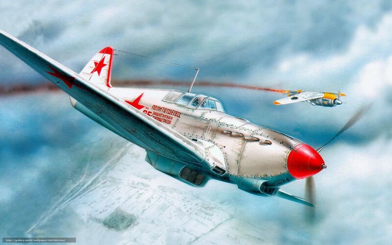 Soviet Fighter Plane — Blue, Dramatic, Illustration, Airplane