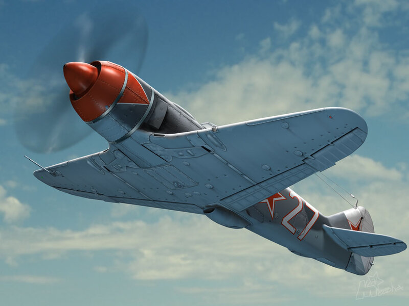 Soviet Fighter Plane — Gray, Dynamic, Afternoon