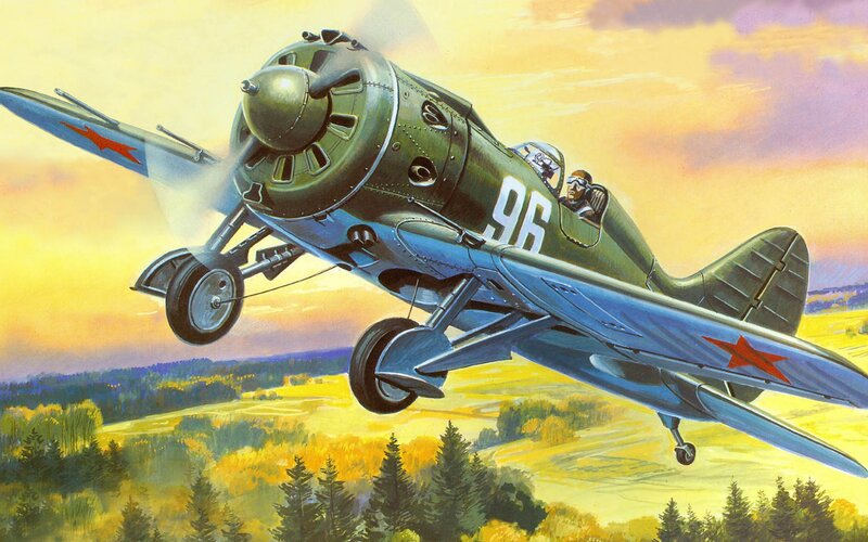 Soviet Fighter Plane — Green, Dramatic, Sunset