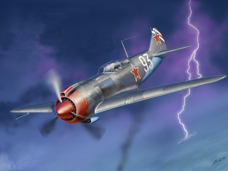 Soviet fighter plane in storm