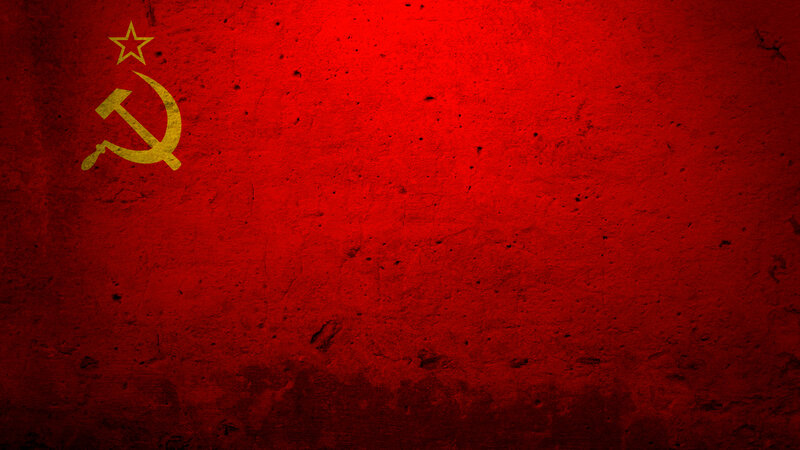 Soviet flag on red wall