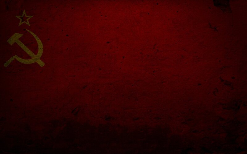 Soviet flag on red wall