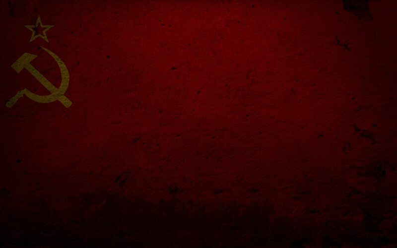 Soviet flag on red wall