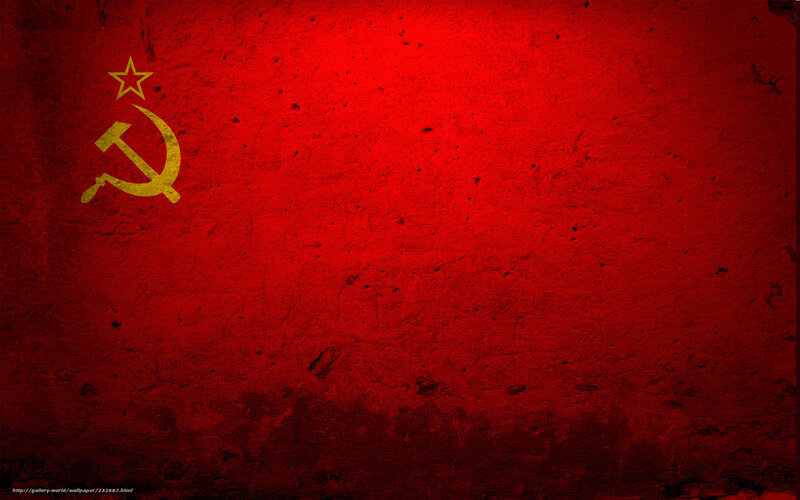 Soviet flag on red wall