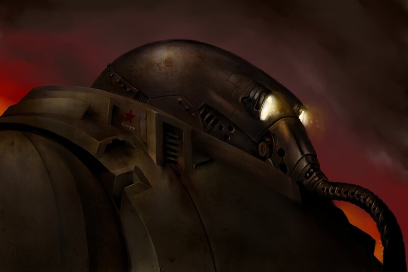 Soviet mech in red sky