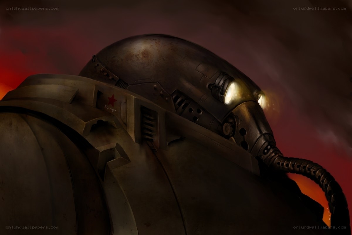Soviet mech in red sky
