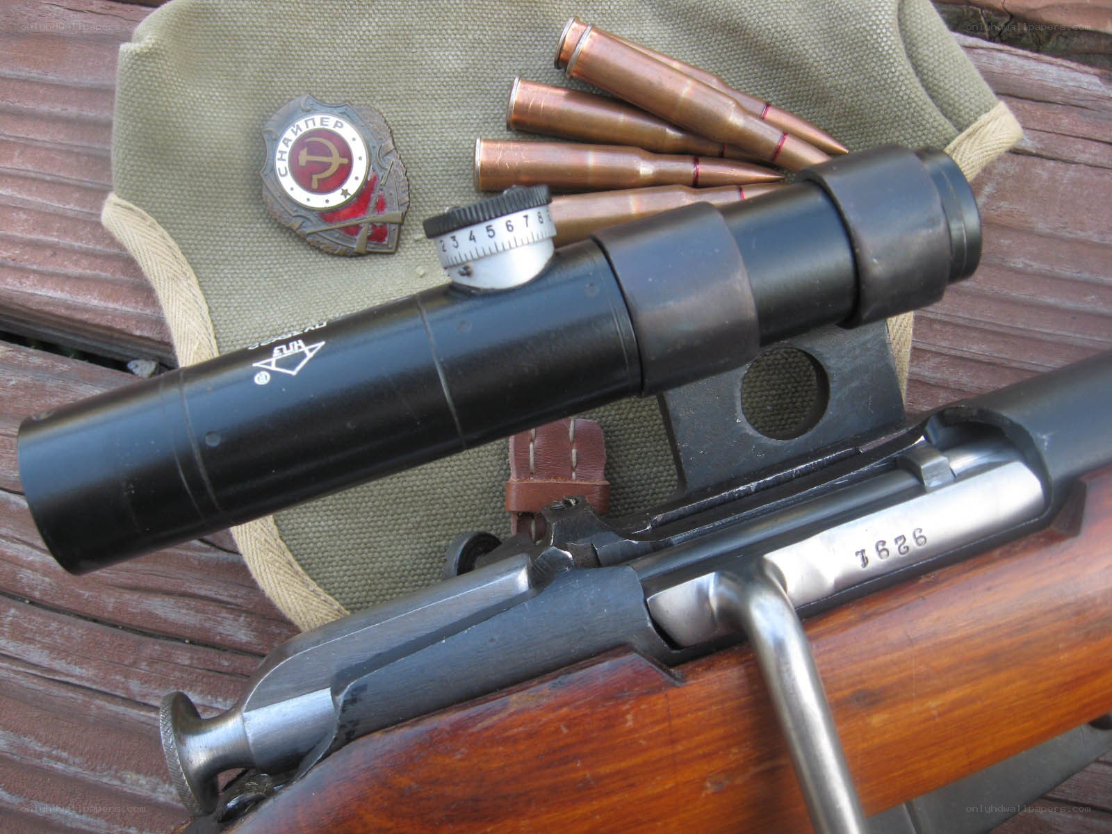 Soviet rifle with scope and ammunition