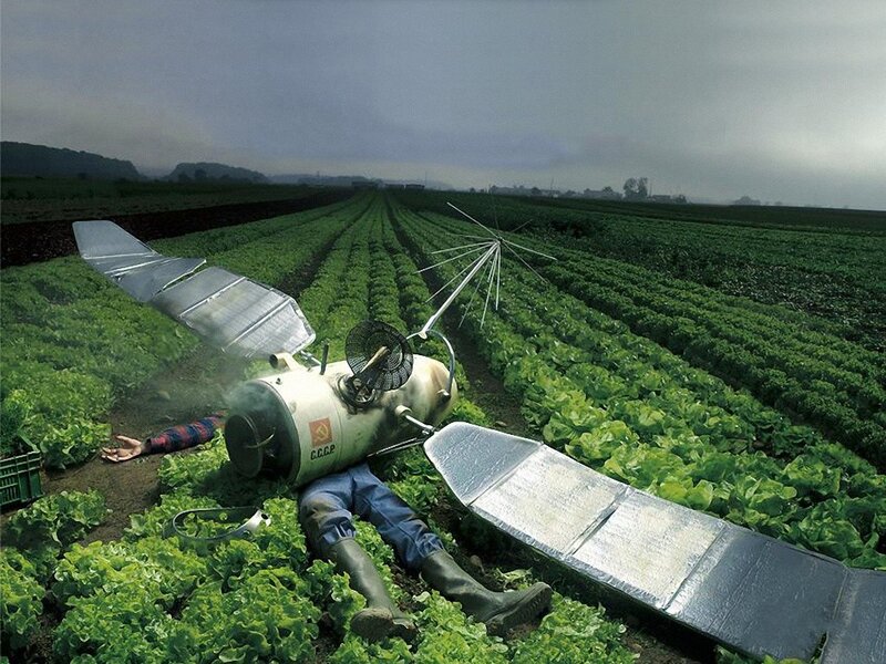 Soviet satellite crash in field
