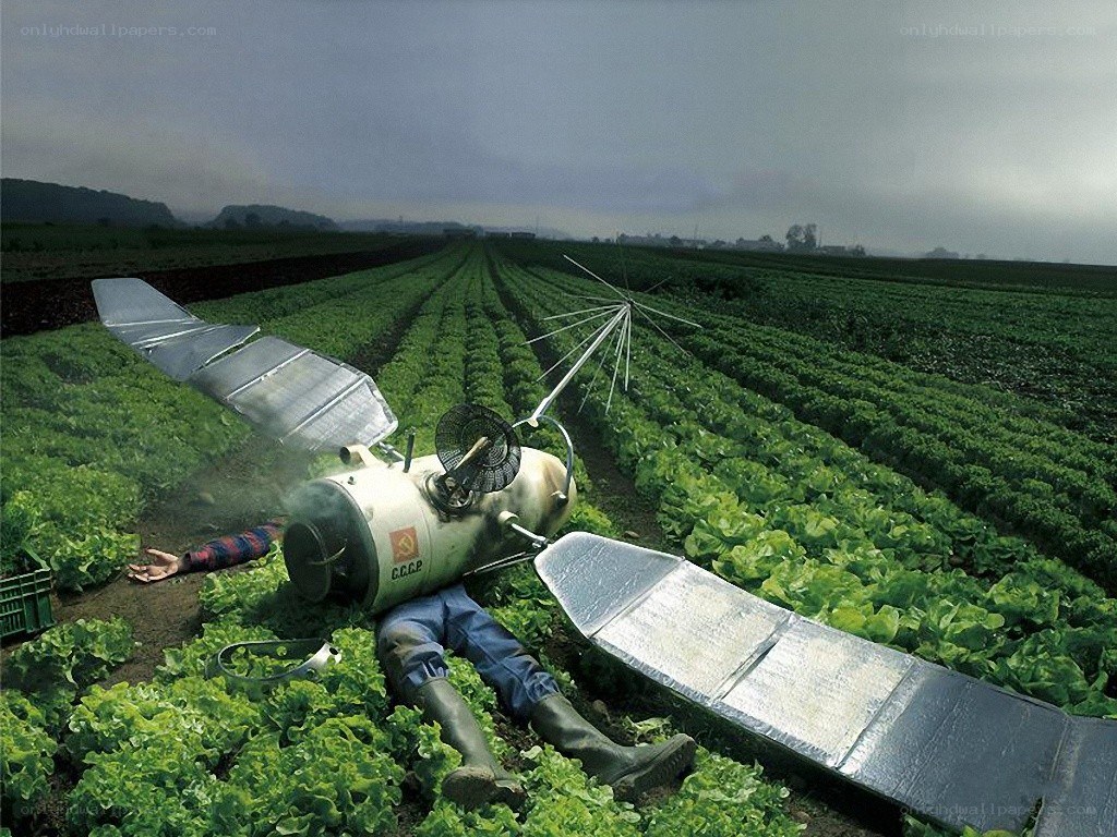 Soviet satellite crash in field