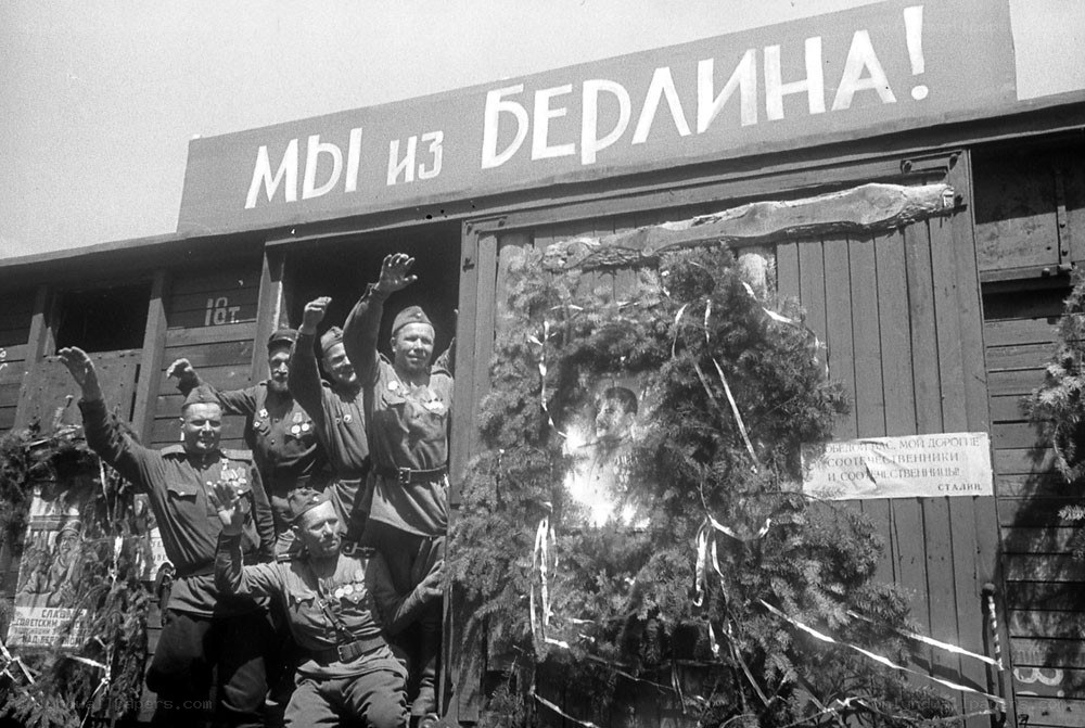 Soviet soldiers celebrate victory