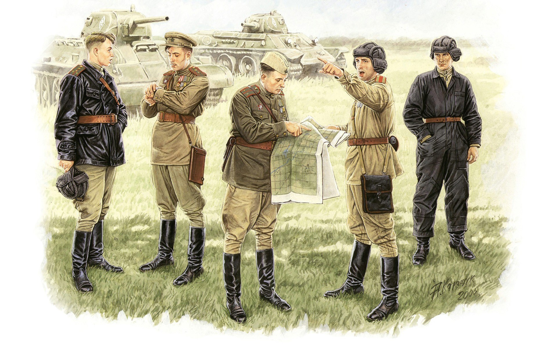 Soviet soldiers with tanks