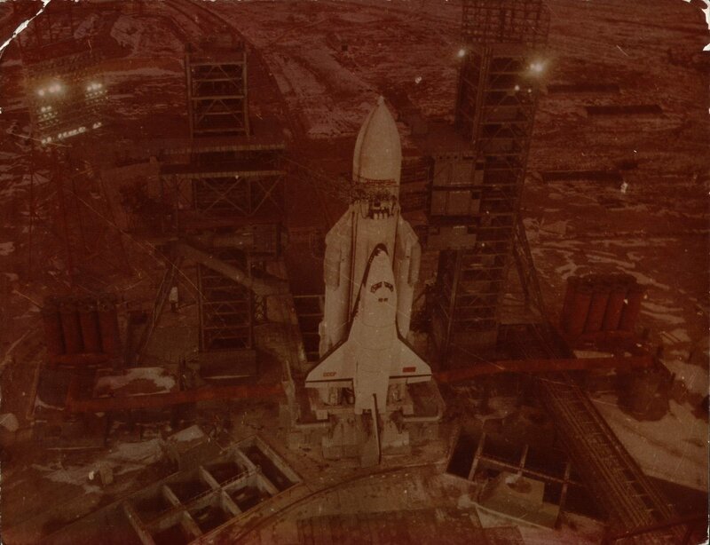 Soviet space shuttle on launch pad