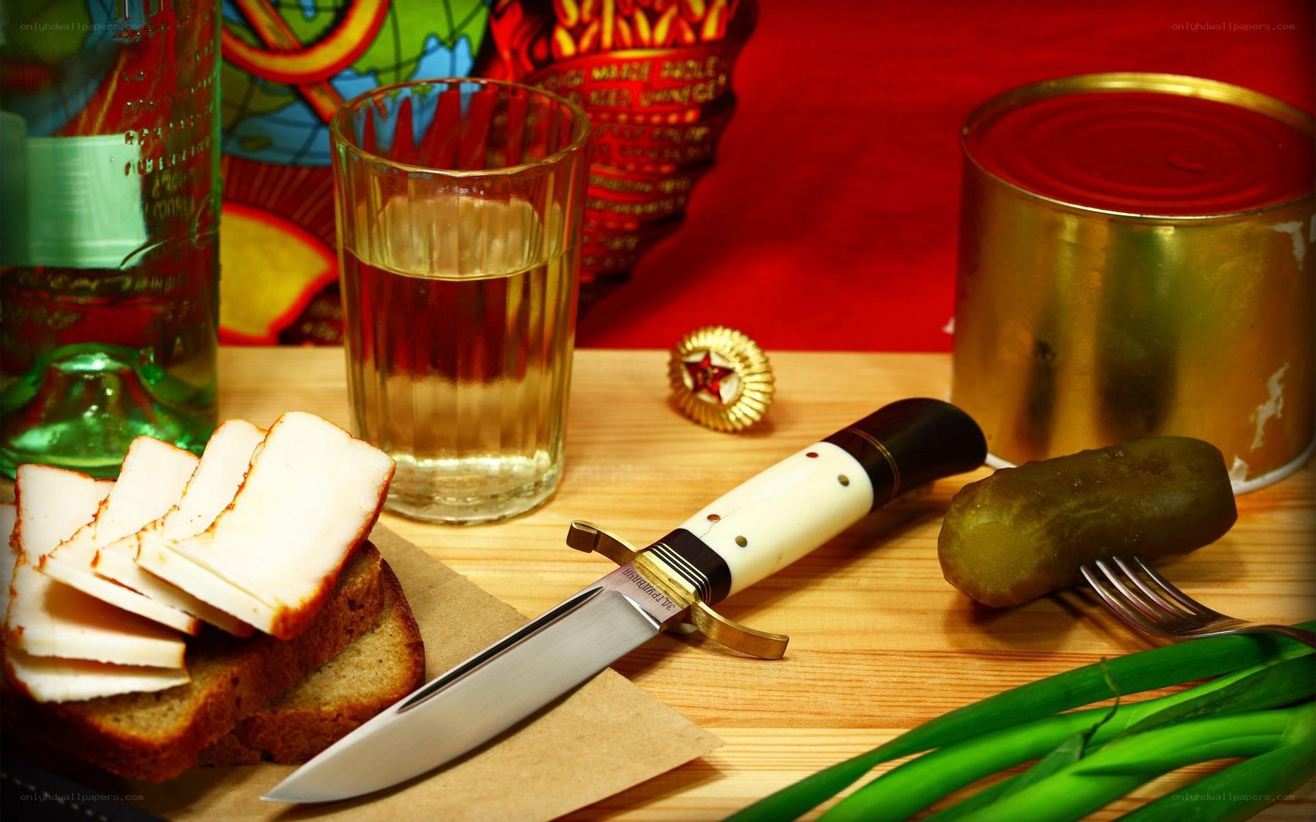 Soviet-style meal with knife