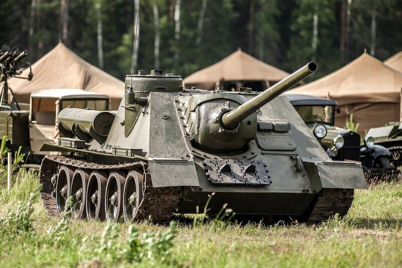 Soviet tank in forest camp
