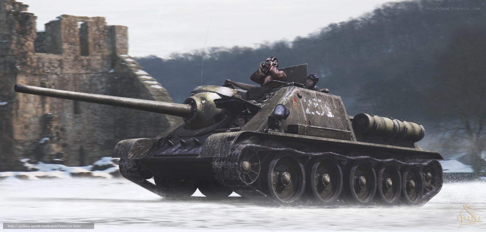 Soviet tank in snowy landscape