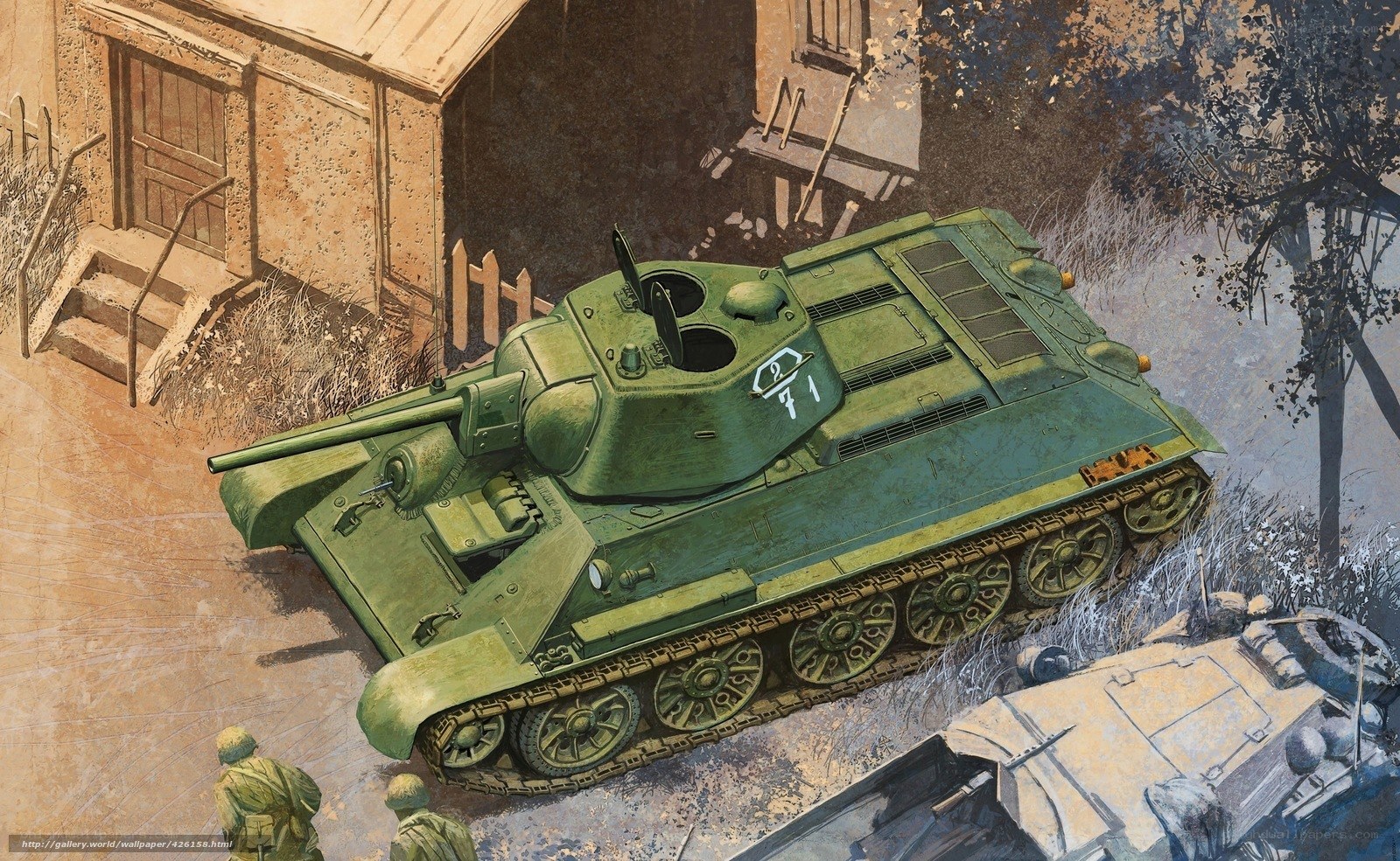 Soviet tank in village