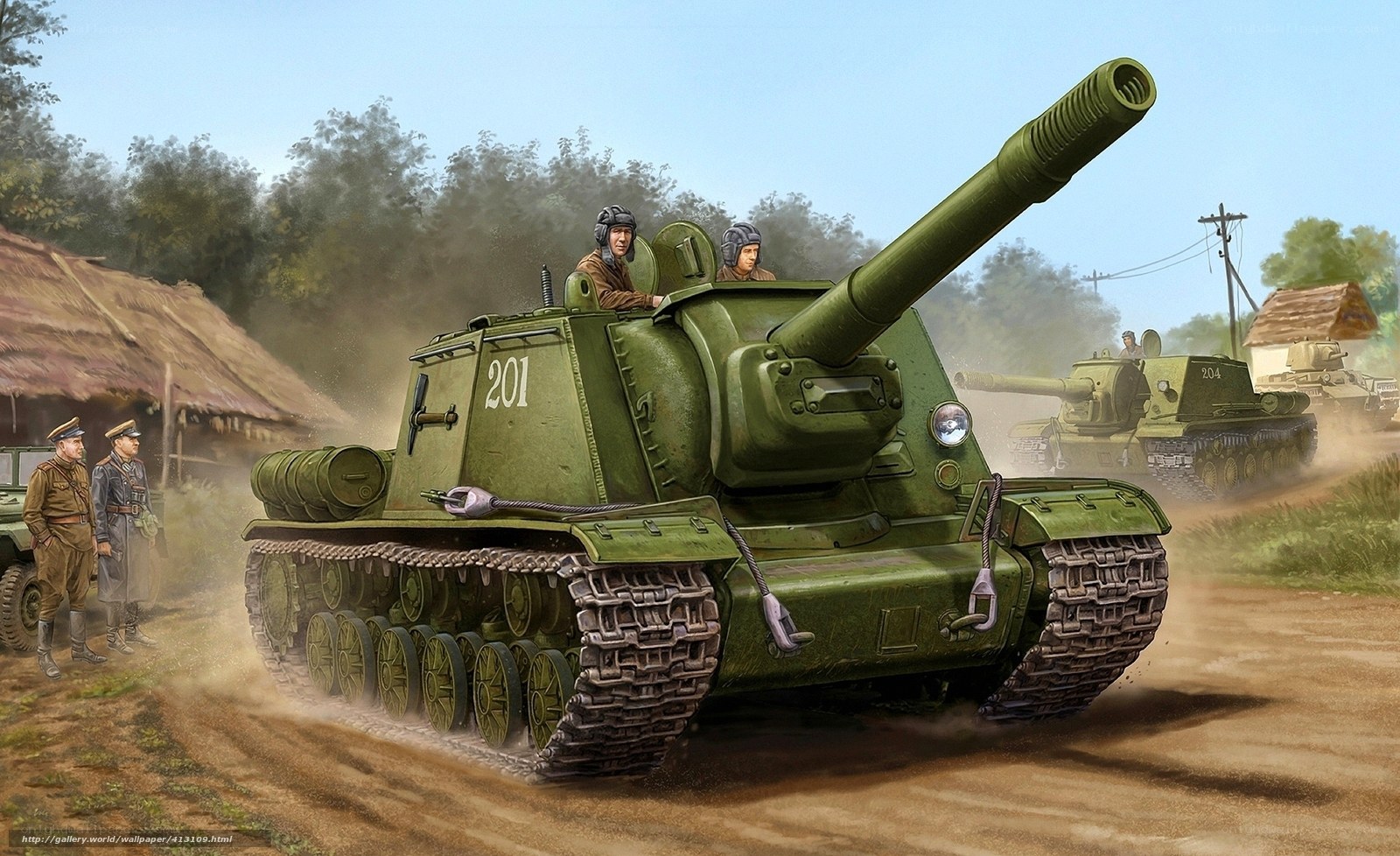 Soviet tanks on a dirt road