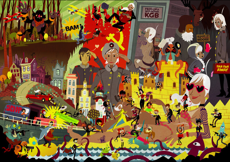 Soviet-themed cartoon collage