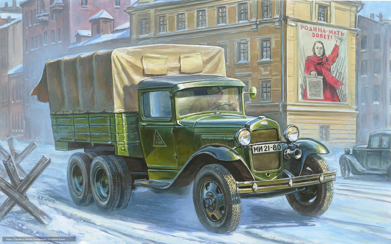 Soviet truck in winter city