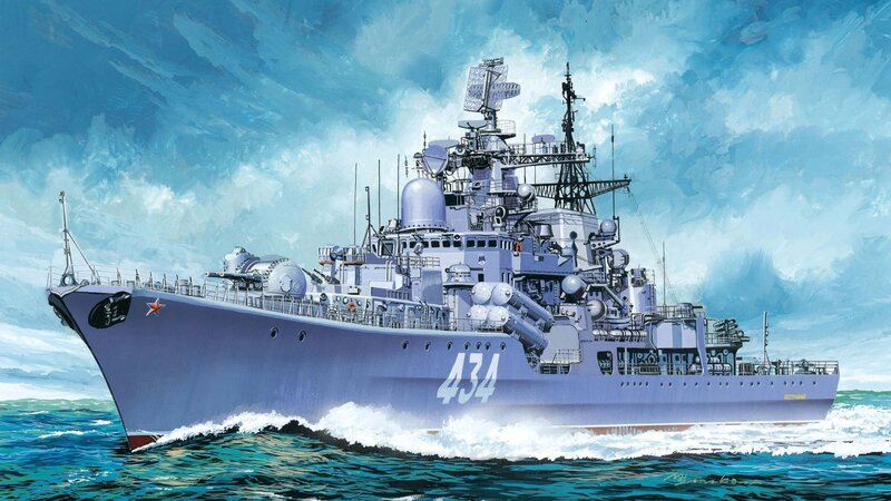 Soviet Warship at Sea — Blue, Dramatic