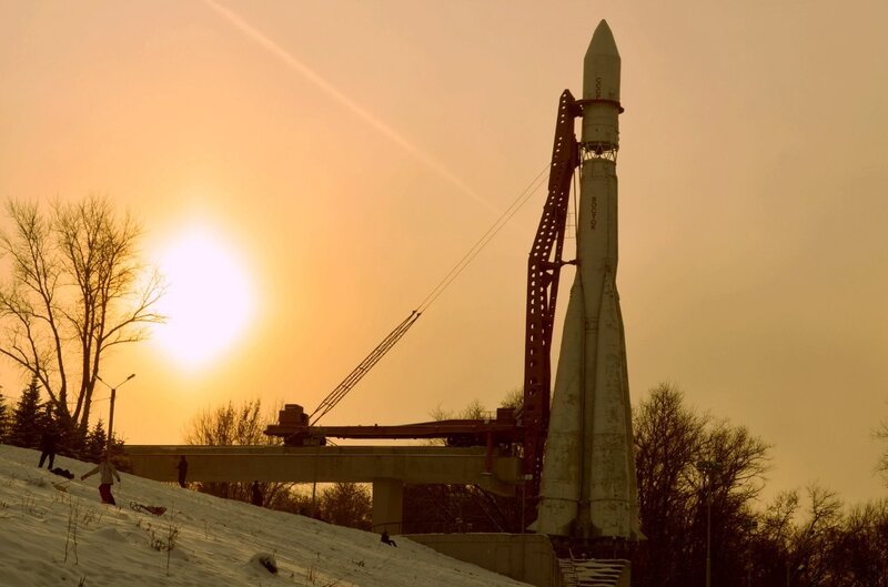 Soyuz rocket at sunset