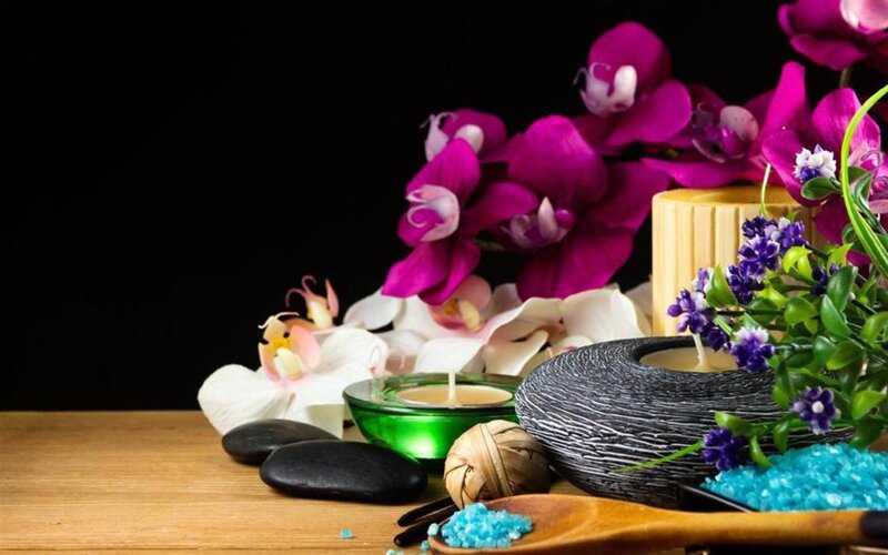 Spa Arrangement with Flowers — Purple, Serene