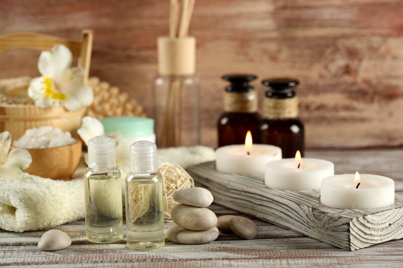 Spa Items on Wooden Table