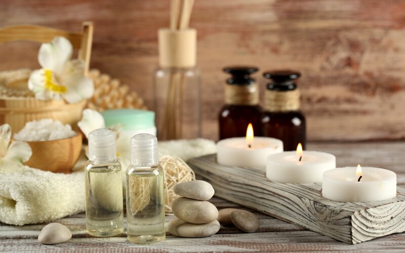 Spa Items on Wooden Table — White