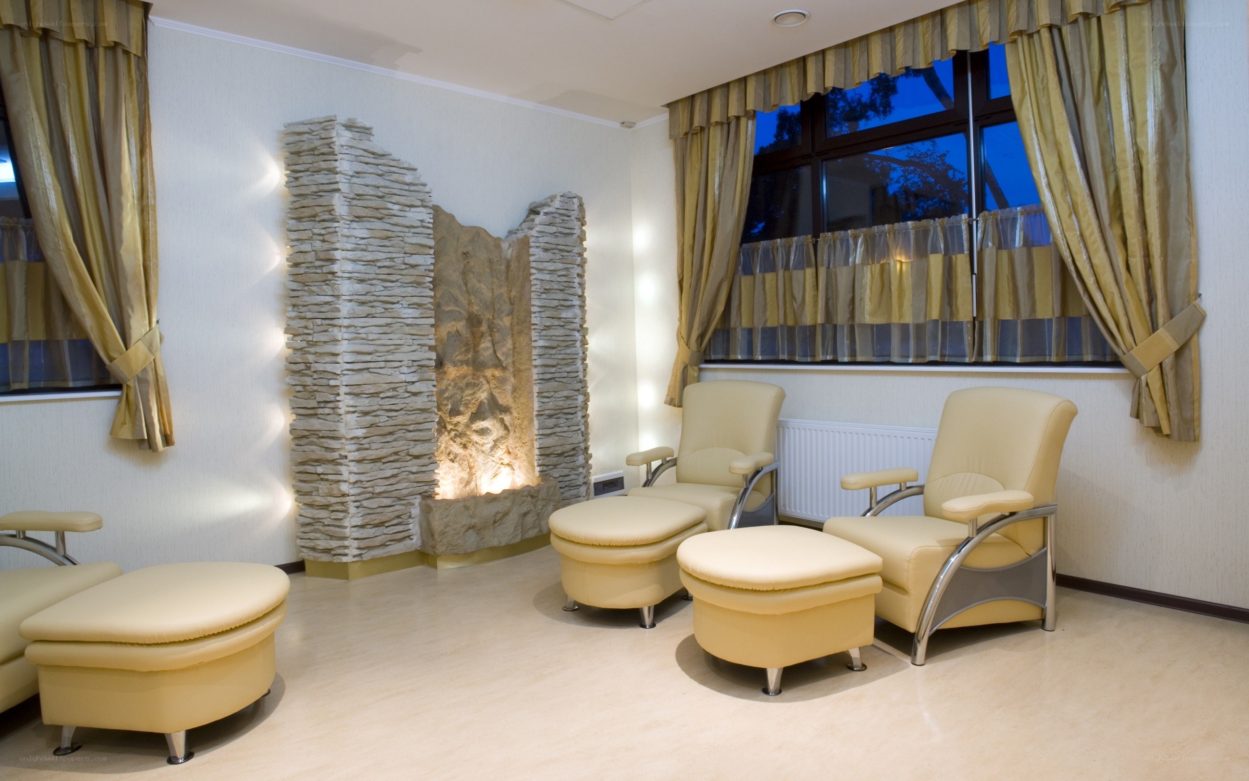 Spa lounge with stone feature