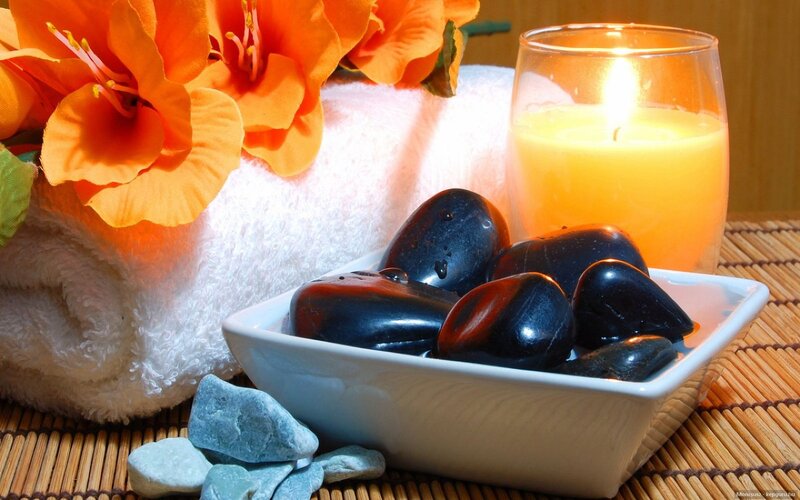 Spa Stones and Candle — Orange